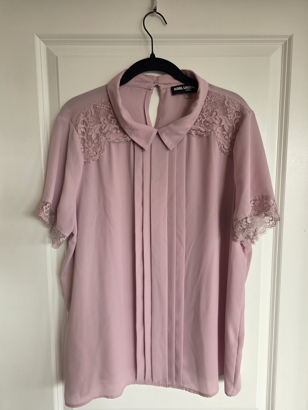 Karl Lagerfeld Dusty Pink Lace-Trim Pleated Collar Blouse